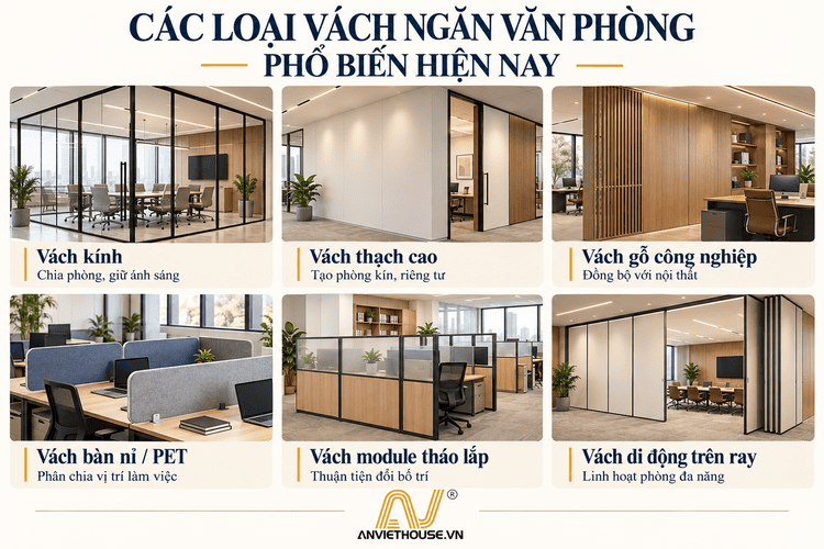 Các loại vách ngăn văn phòng phổ biến hiện nay