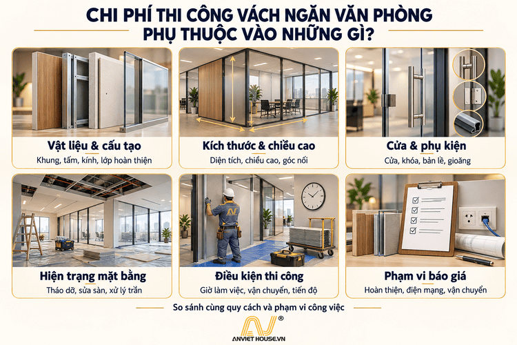 Chi phí thi công vách ngăn văn phòng phụ thuộc những yếu tố nào