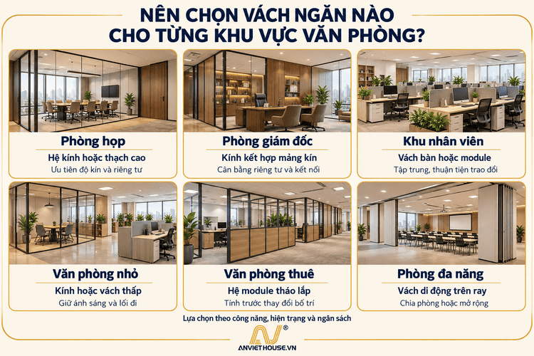 Nên chọn vách ngăn nào cho từng khu vực văn phòng