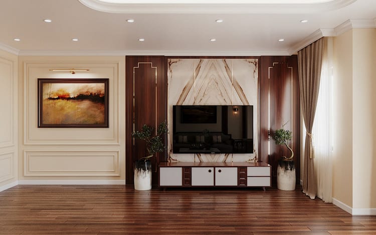 Thiết kế nội thất biệt thự song lập gỗ tự nhiên