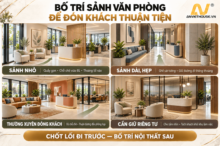 Bố trí sảnh văn phòng để đón khách thuận tiện