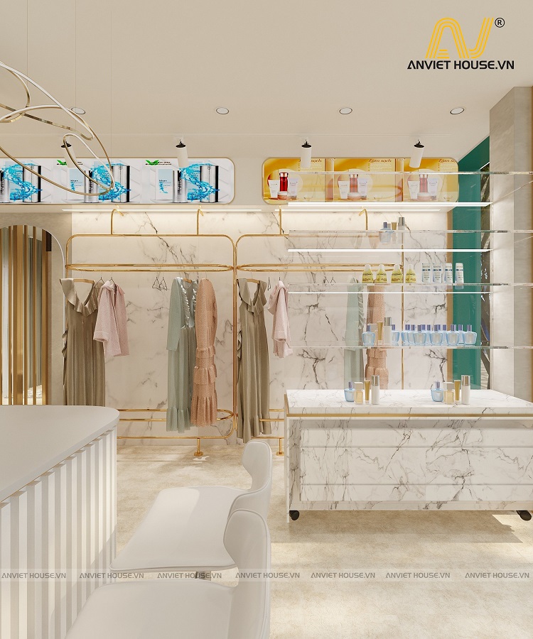 thiết kế nội thất shop mỹ phẩm làm đẹp - shop Đẹp More Hà Đông