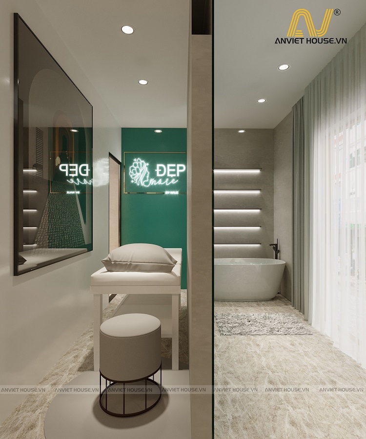 thiết kế nội thất shop mỹ phẩm làm đẹp - shop Đẹp More Hà Đông