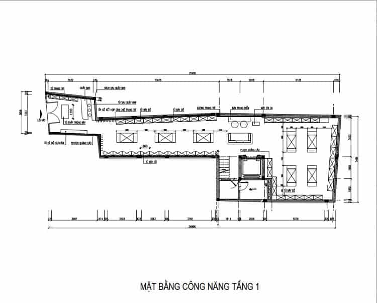 mặt bằng công năng showroom spa mỹ phẩm Daysaki Cầu Giấy Hà Nội - tầng 1