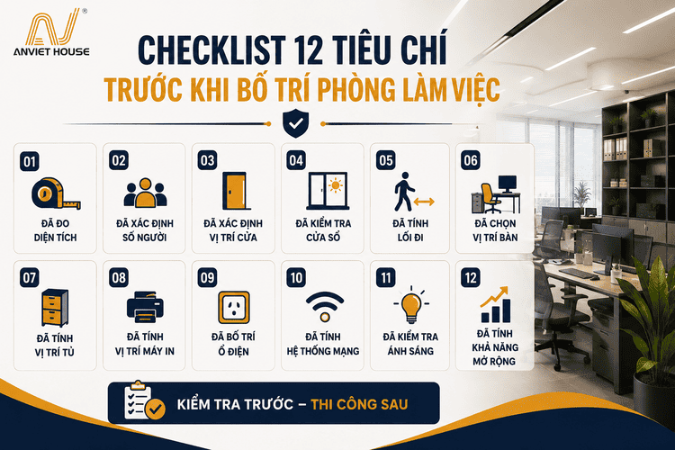 Checklist 12 tiêu chí trước khi bố trí phòng làm việc tại cơ quan