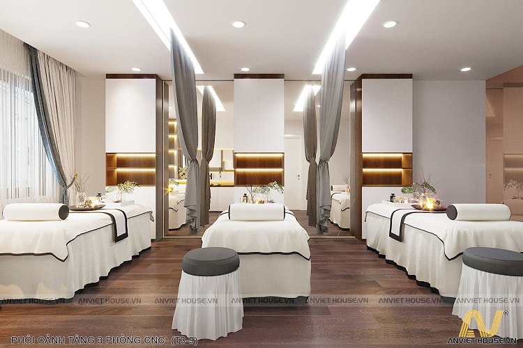 phối cảnh 3D showroom mỹ phẩm tích hợp spa Daysaki Trần Phú