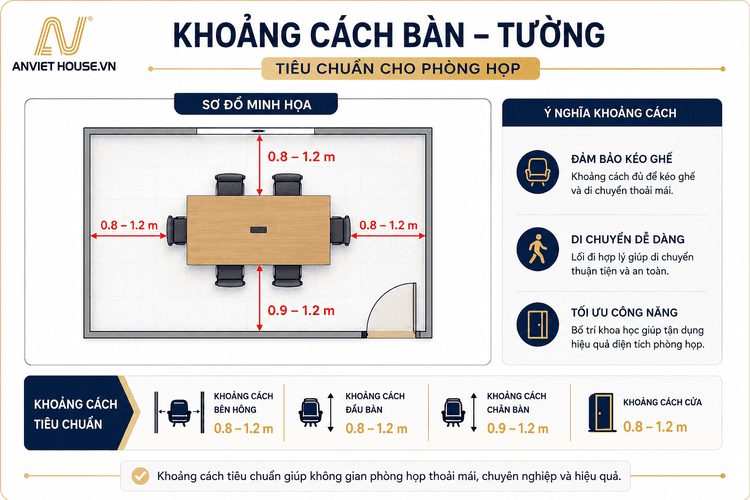 Khoảng cách từ bàn họp đến tường