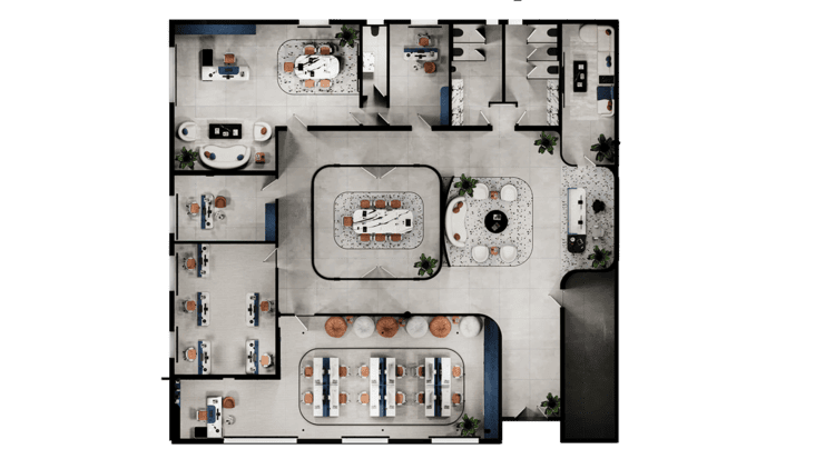 Bố trí mặt bằng công năng văn phòng 200m2