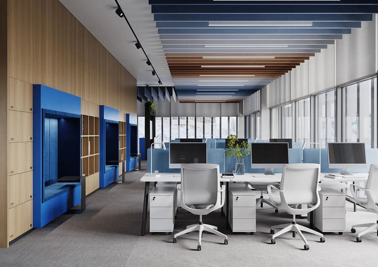 Bố trí văn phòng không gian mở 100m2 khoa học và tối ưu