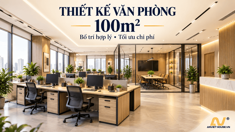 Anviethouse thiết kế thi công nội thất văn phòng 100m2