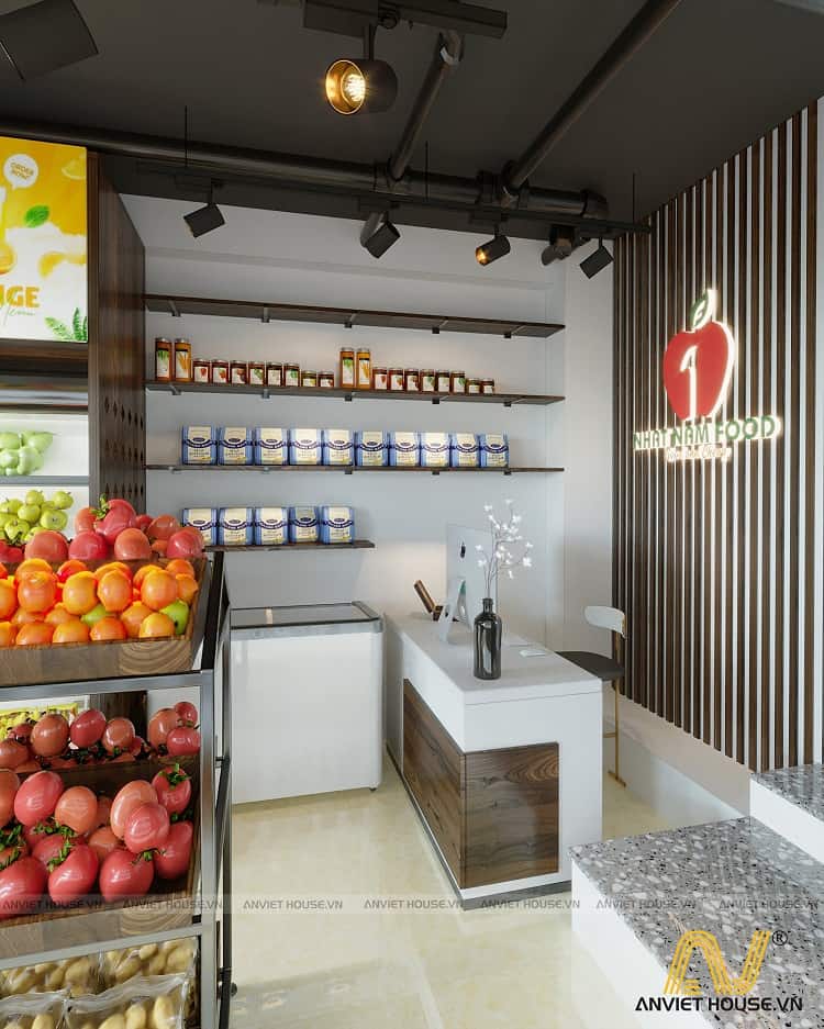 thiết kế nội thất cửa hàng hoa quả nhập khẩu Nhất Nam Food