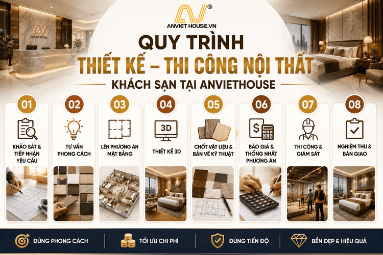 Quy trình thiết kế thi công nội thất khách sạn tại Anviethouse