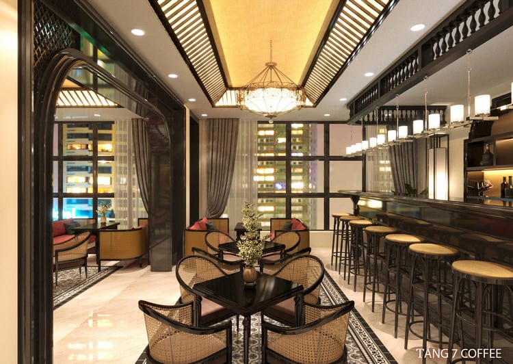 Thiết kế nội thất quầy bar nhà hàng phong cách indochine sang trọng