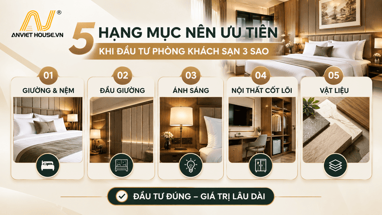 Hạng mục nên ưu tiên khi đầu tư phòng khách sạn 3 sao