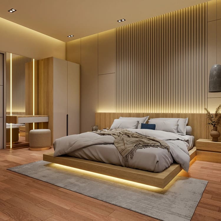 Phòng ngủ hiện đại kết hợp thẩm mỹ và công năng hợp lý. Phòng ngủ hiện đại kết hợp thẩm mỹ và công năng hợp lý.