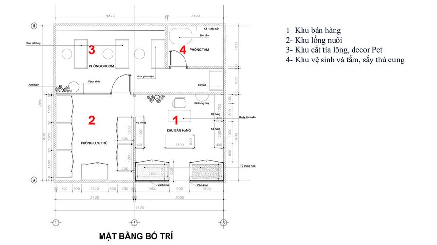 Bố trí mặt bằng công năng cho cửa hàng thú cưng