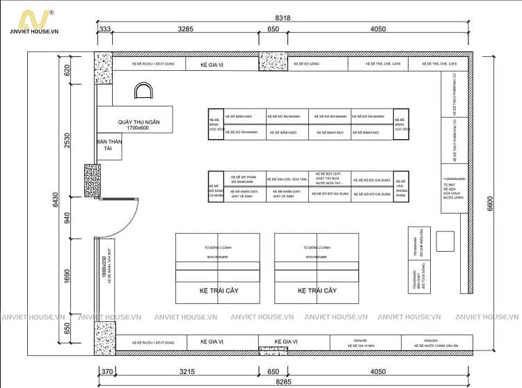 thiết kế mặt bằng công năng siêu thị mini villa d14 the manor mỹ đình