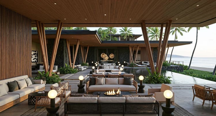 Thiết kế resort ven biển ưu tiên sự thoáng mở, ánh sáng tự nhiên và kết nối với cảnh quan.