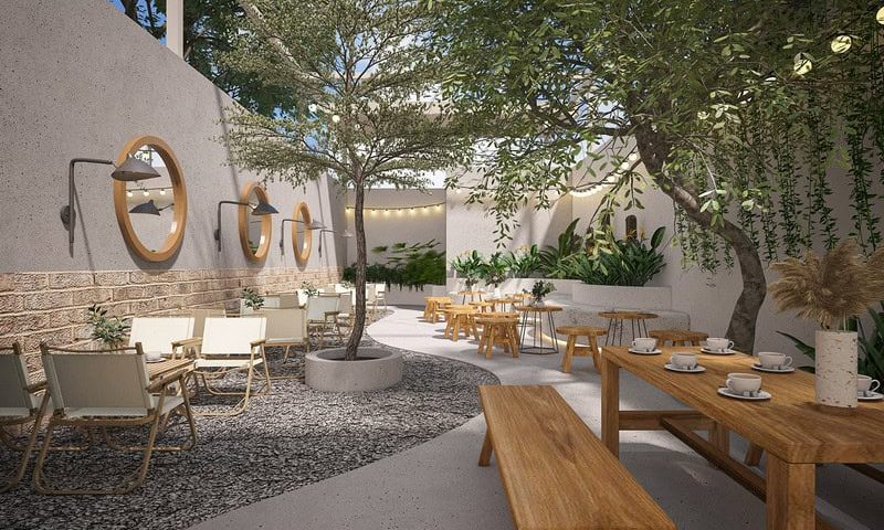 Thiết kế quán cafe sân vườn hiện đại, trẻ trung