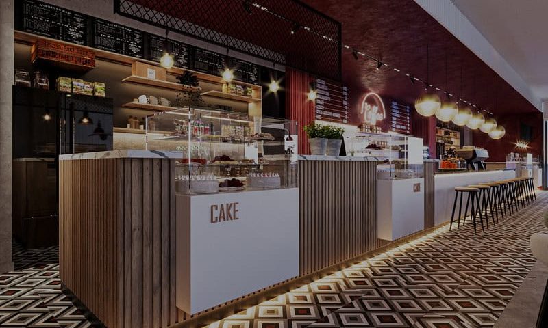 Thiết kế quầy cafe chữ L