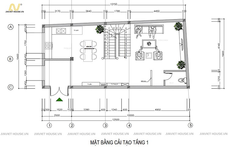 anviethouse thiết kế mặt bằng công năng nhà ống