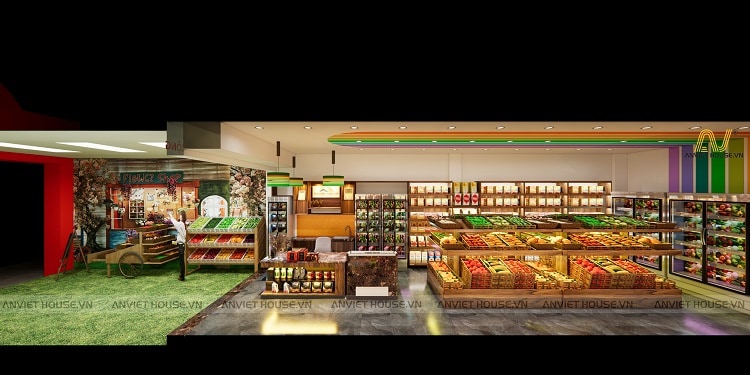 anviethouse thiết kế nội thất siêu thị thực phẩm sạch chị Vân