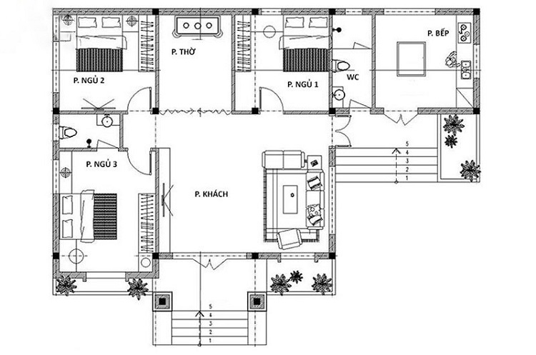 bản vẽ thiết kế nhà cấp 4 chữ L