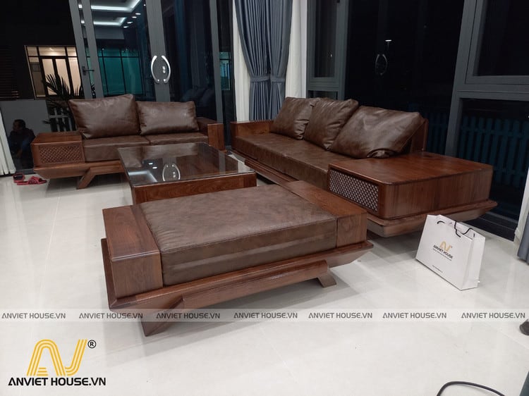 Sofa phòng khách gỗ óc chó