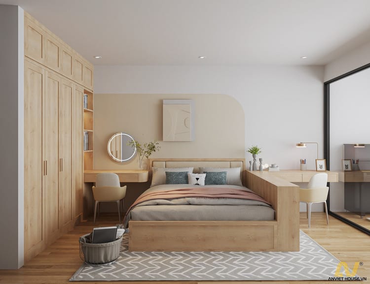 Thiết kế nội thất phòng ngủ gỗ sồi