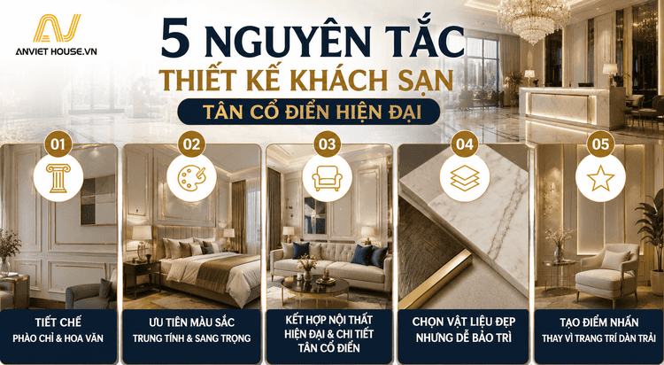5 nguyên tắc thiết kế nội thất khách sạn tân cổ điển hiện đại