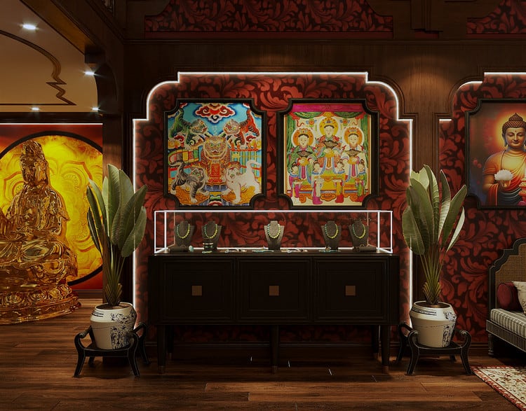 Thiết kế nội thất cửa hàng trầm hương phong cách indochine