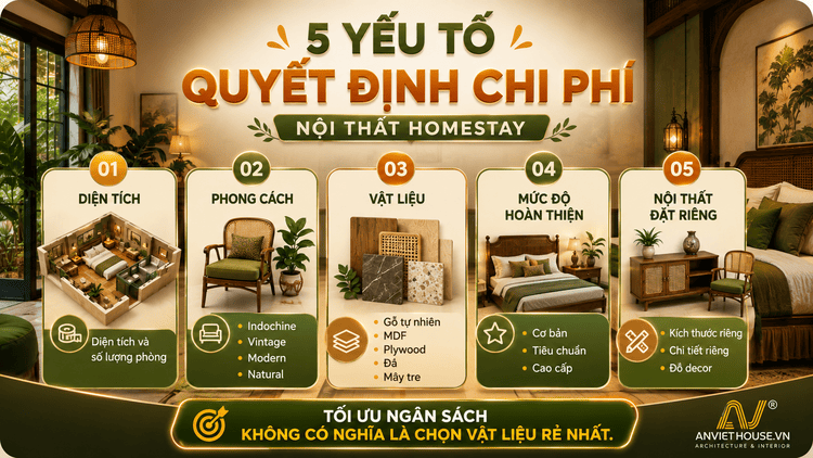 5 yếu tố quyết định chi phí nội thất homestay