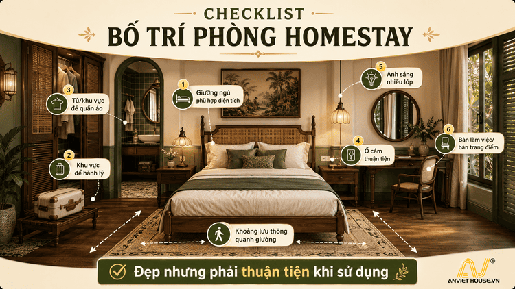 Checklist bố trí phòng homestay