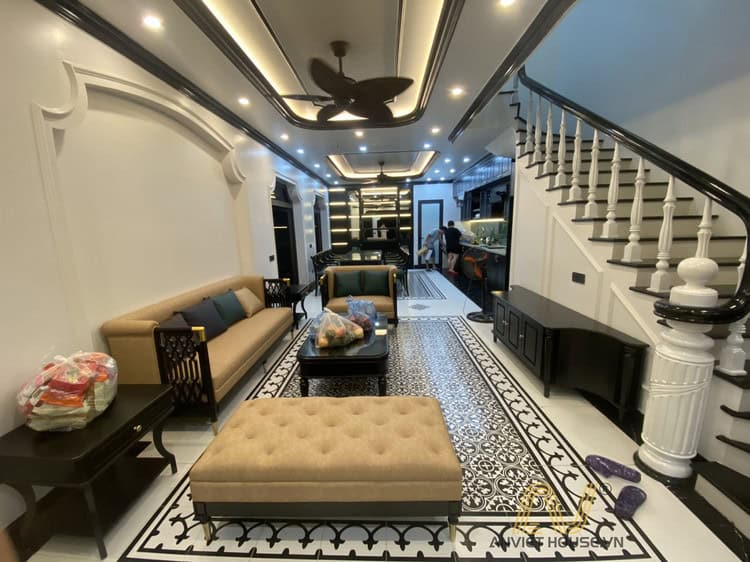 Phòng khách liền bếp phong cách indochine sau khi hoàn thiện