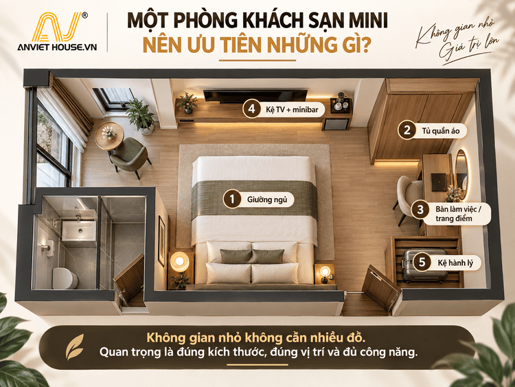 Một phòng khách sạn mini nên ưu tiên những gì?
