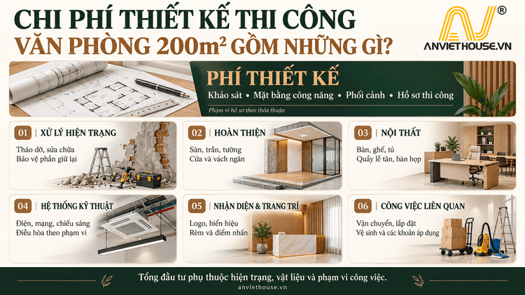 Chi phí thiết kế thi công văn phòng 200m2 gồm những gì